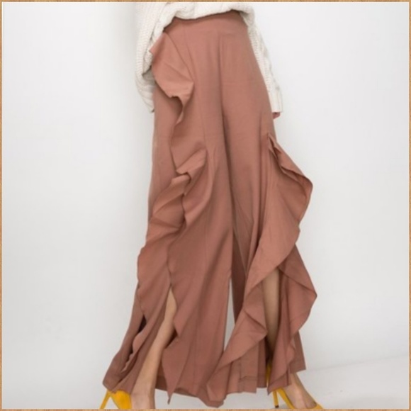 🍁WIDE LEG RUFFLE PANTS - Picture 3 of 3